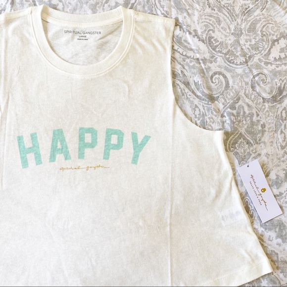 Spiritual Gangster Tops - SPIRITUAL GANGSTER Happy Crop Tank Top Large NWT